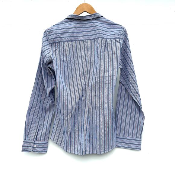 Frank & Eileen Barry Italian Cotton Luxe Striped Blue Shirt Button Up Large - Picture 2 of 7